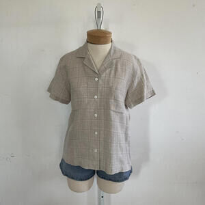Vintage Beige Linen Button Down - The Territory Ahead, Size Medium